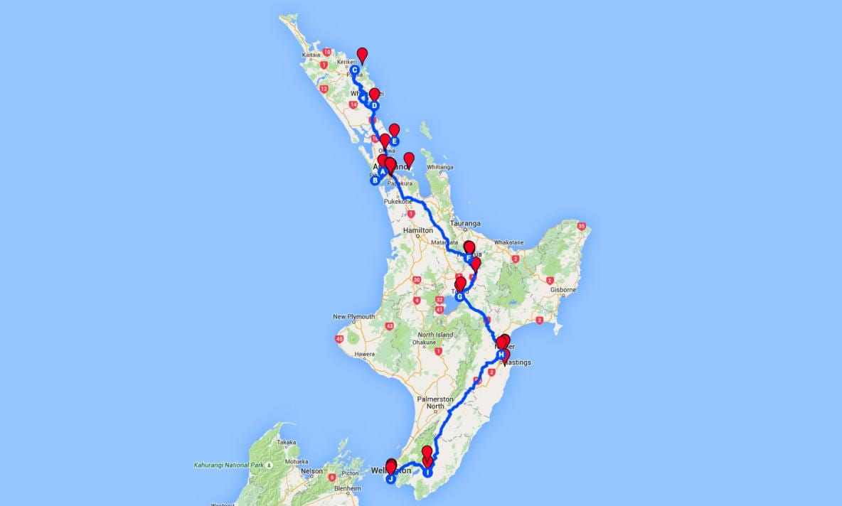 conducció mapa de l'illa nord de nova zelanda
