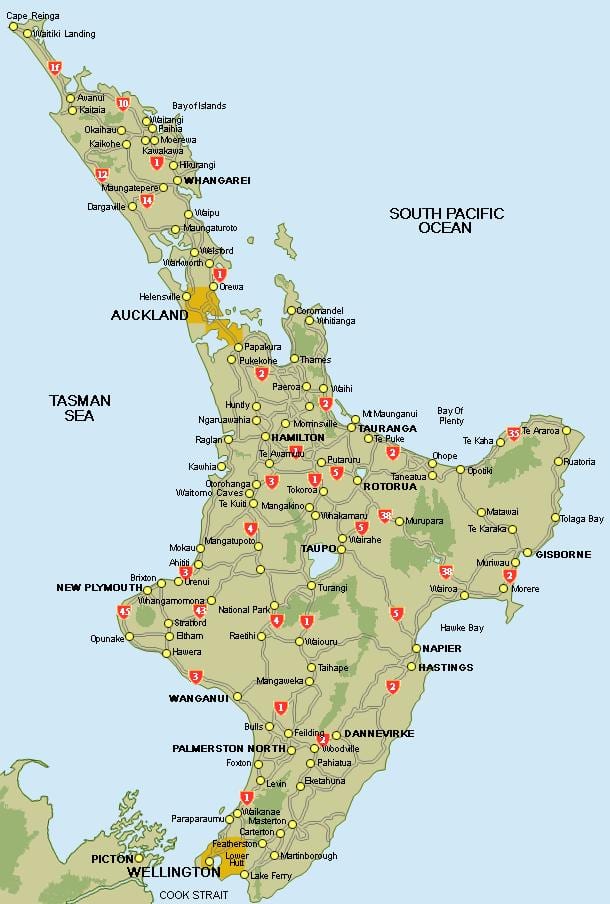 mapa del centre de l'illa nord de nova zelanda