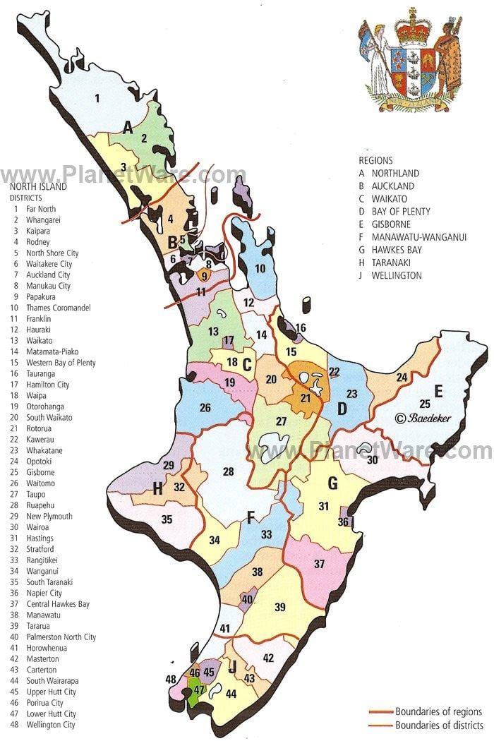 mapa de nova zelanda de l'illa nord regions i districtes