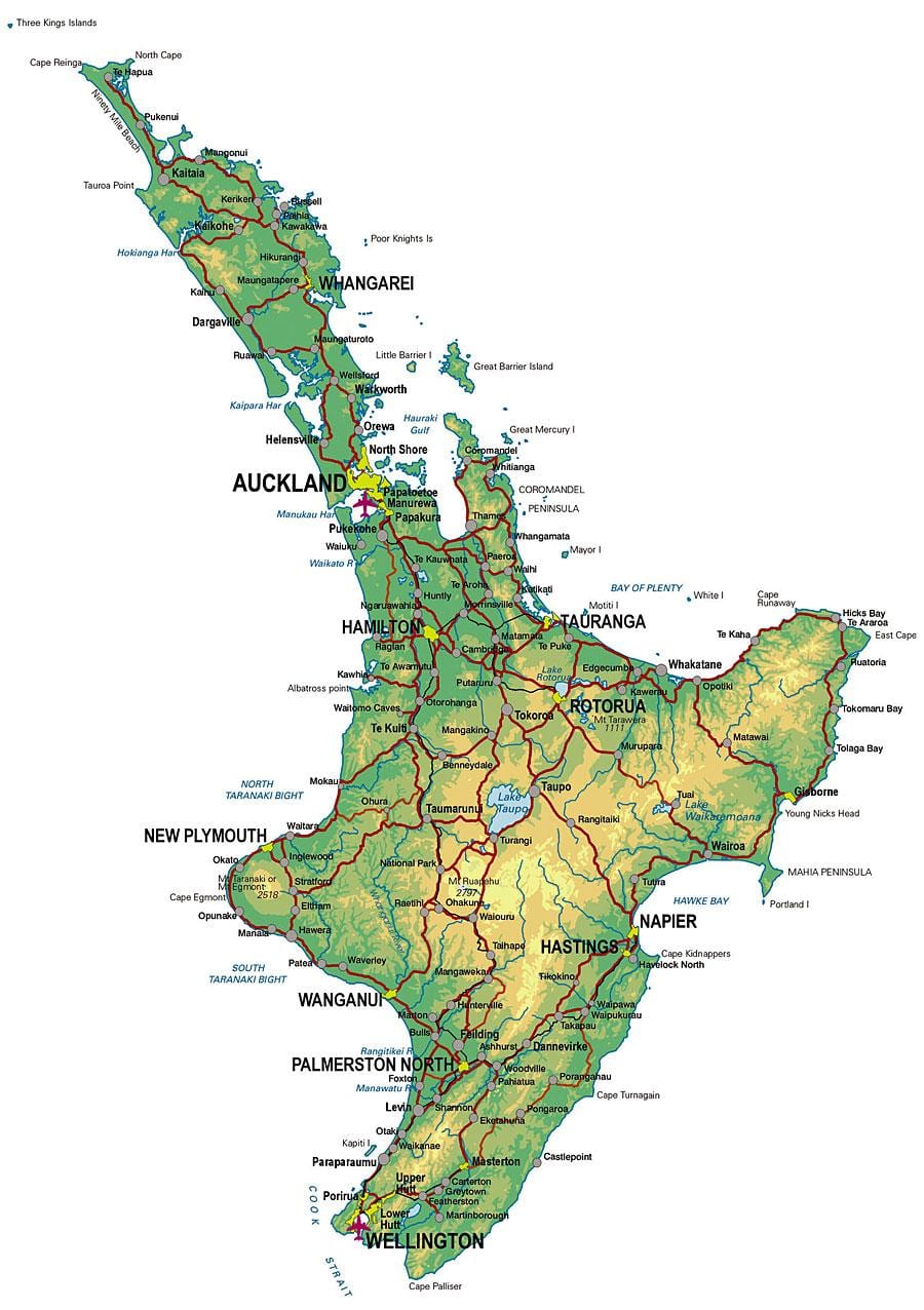 l'illa nord de nova zelanda atraccions turístiques mapa