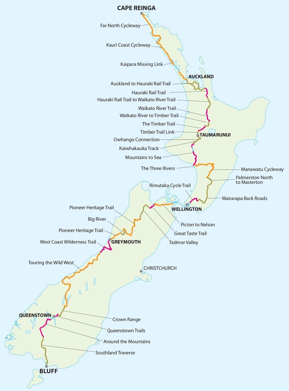 Mapa de nova zelanda cicle camí