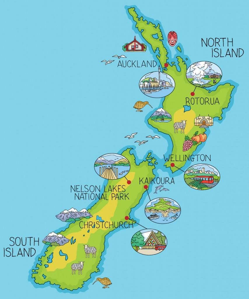 nova zelanda mapa de dibuixos animats