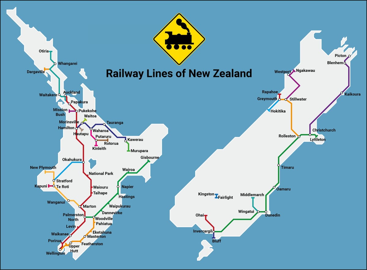 nova zelanda xarxa ferroviària mapa