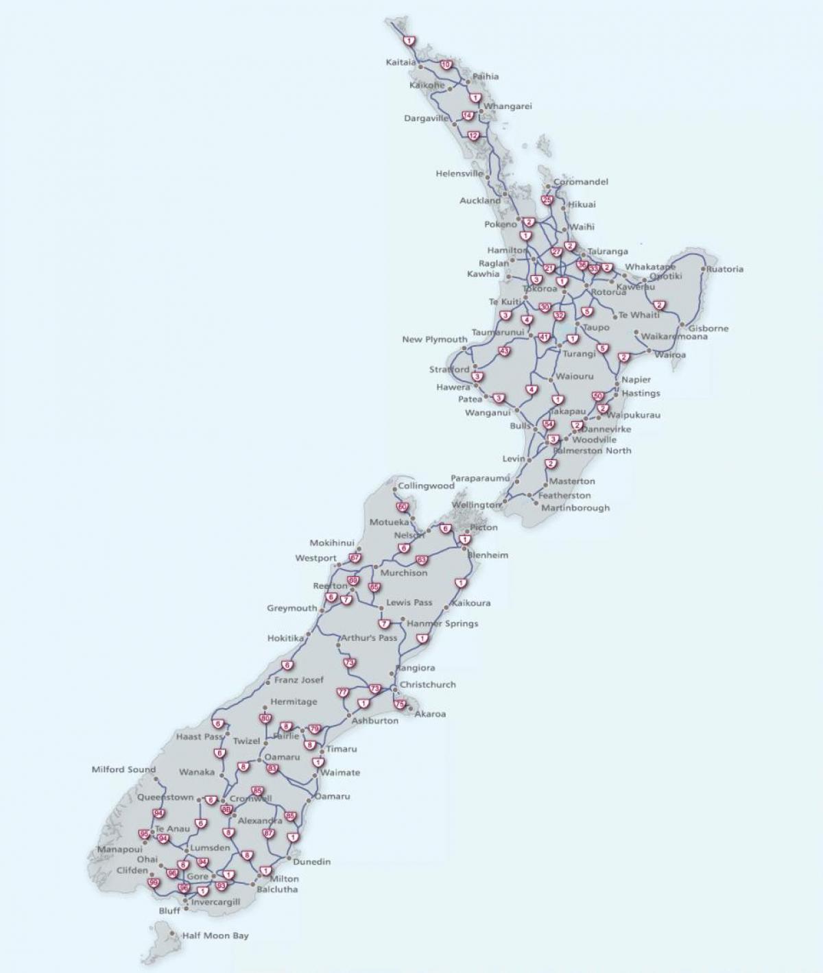 nova zelanda carreteres mapa