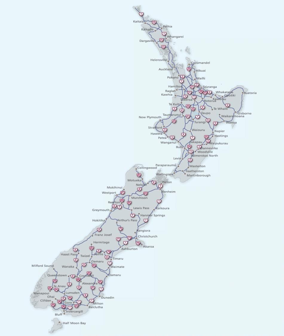 Mapa de nova zelanda ruta 