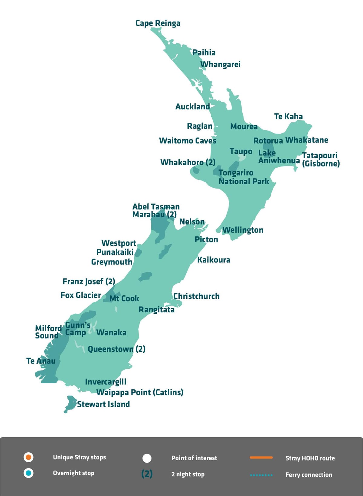 Mapa de nova zelanda turisme