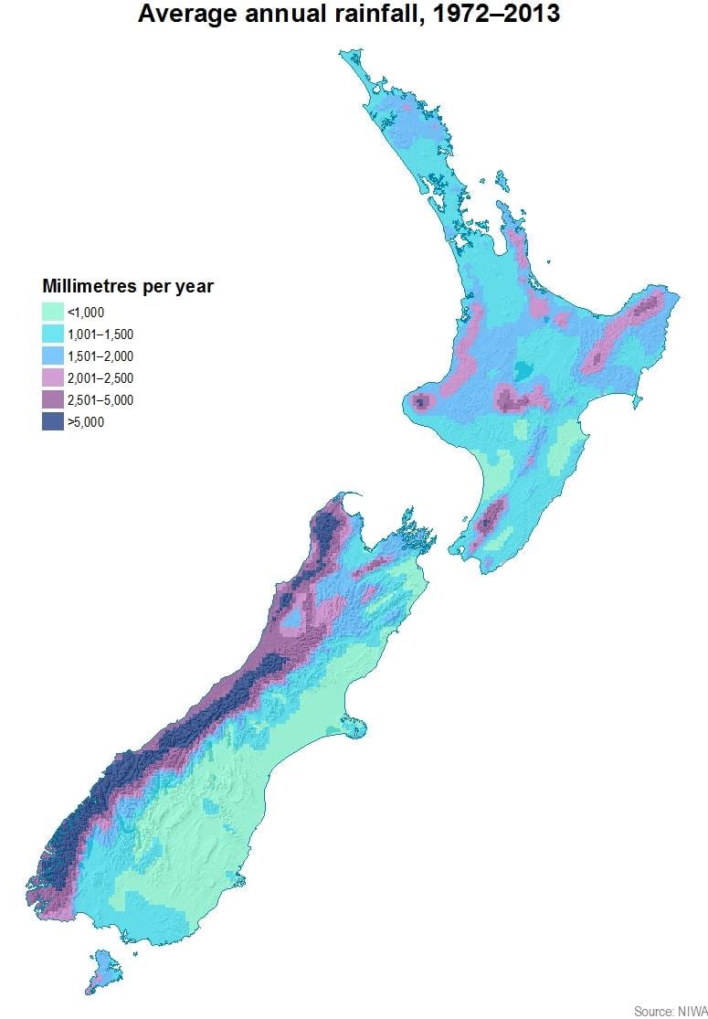 nova zelanda precipitacions mapa