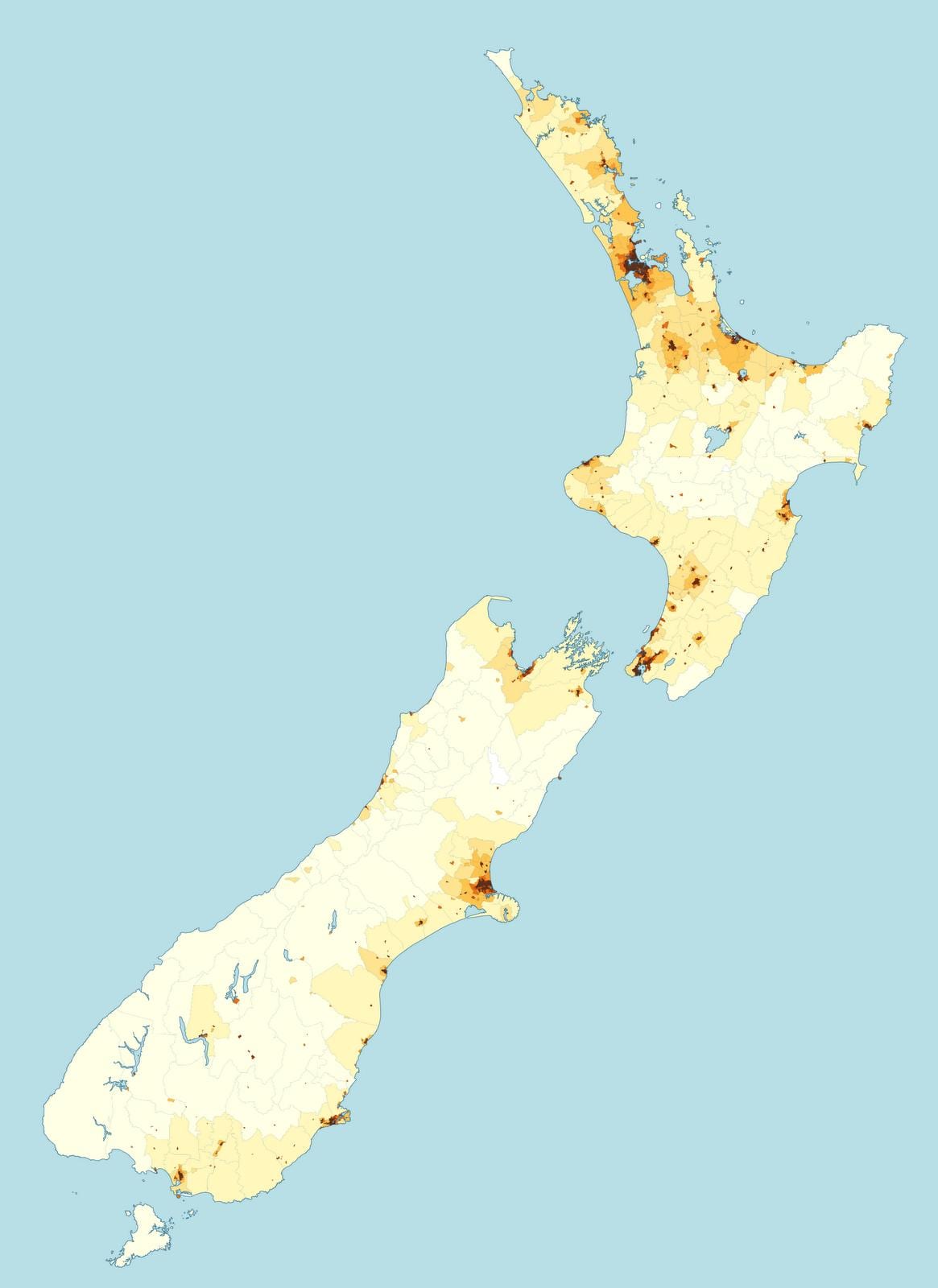 nova zelanda densitat de població mapa