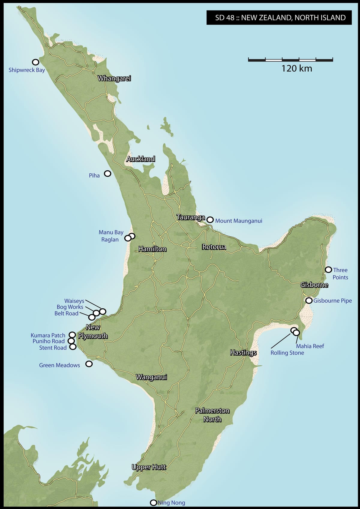 Mapa de nova zelanda surf