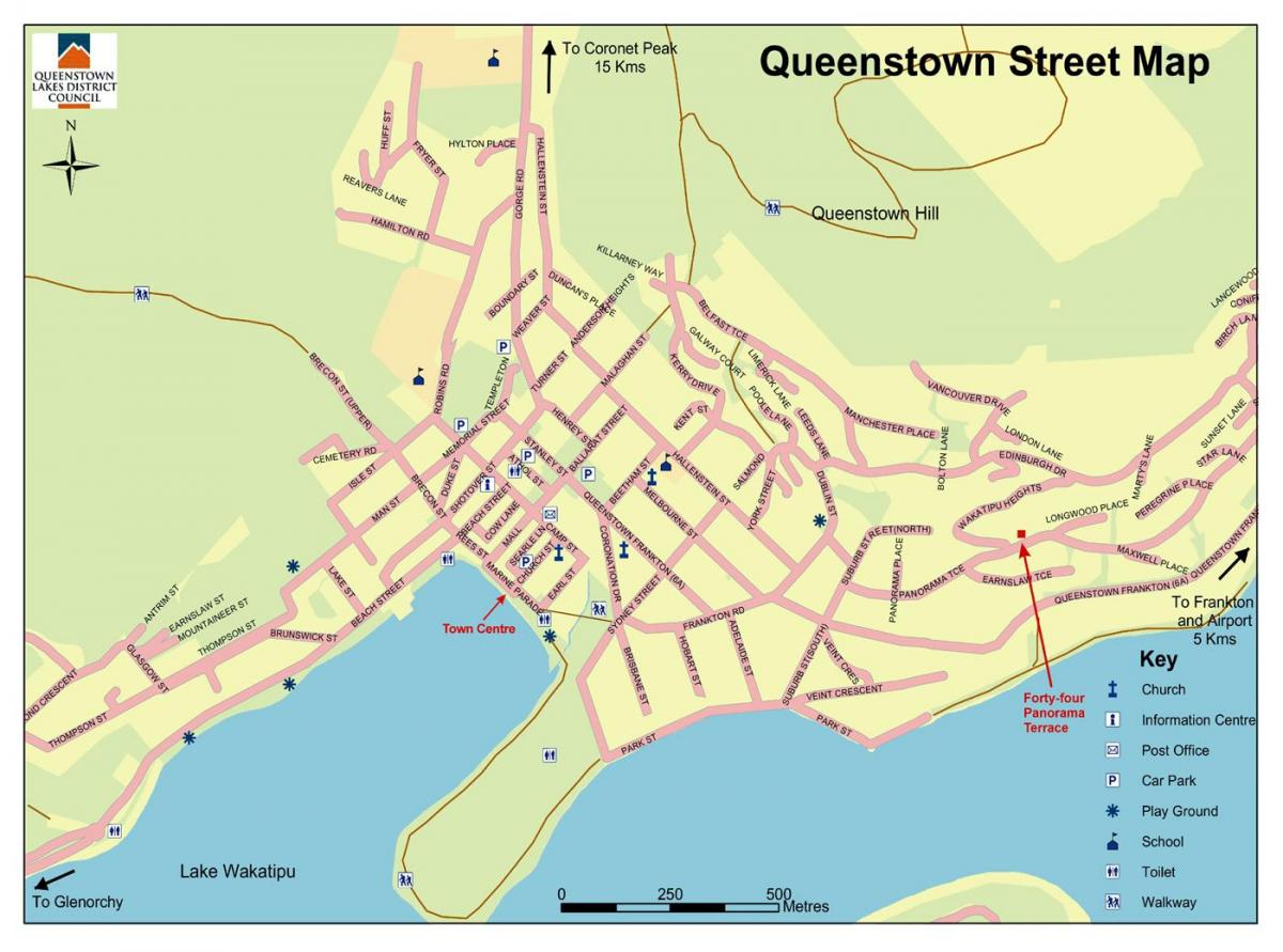 carrer mapa de queenstown, nova zelanda