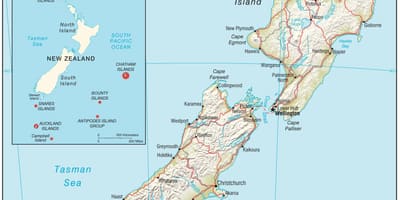 Mapa de l'illa nord de nova zelanda amb la distància
