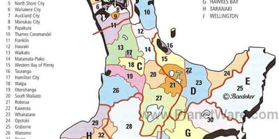 Mapa de nova zelanda de l'illa nord regions i districtes