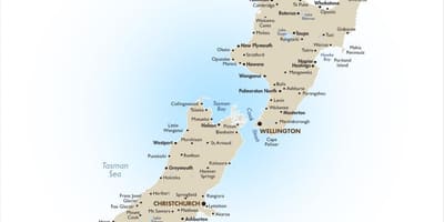 Mapa de l'illa sud de nova zelanda atraccions