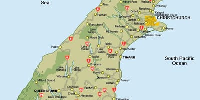 Nova zelanda mapa de l'illa sud de la carretera mapa