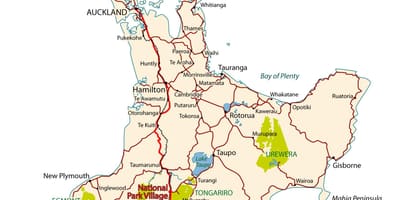 Detallat mapa de carreteres de l'illa nord de nova zelanda
