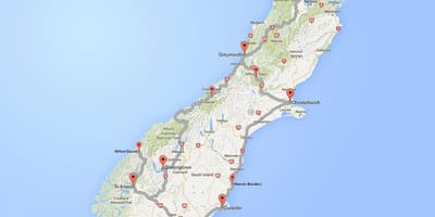 Detallat mapa de carreteres de l'illa sud de nova zelanda